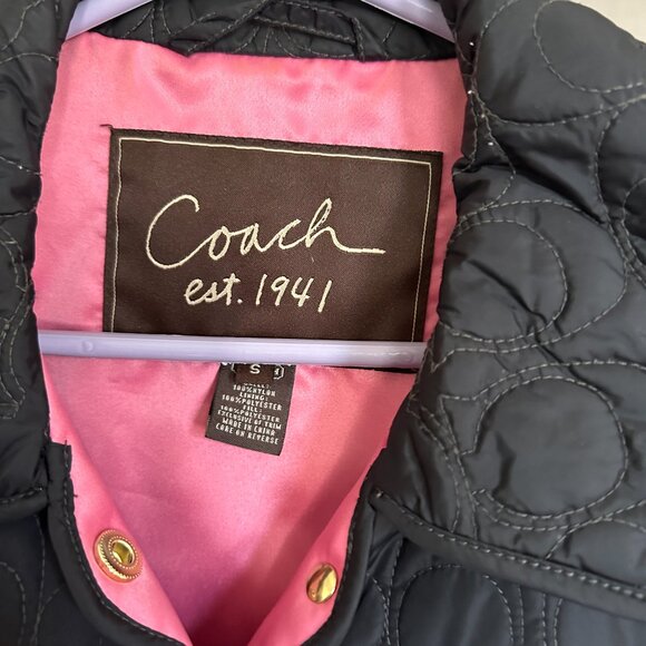 Coach Black Quilted Logo Pink Lined Jacket - Picture 2 of 2